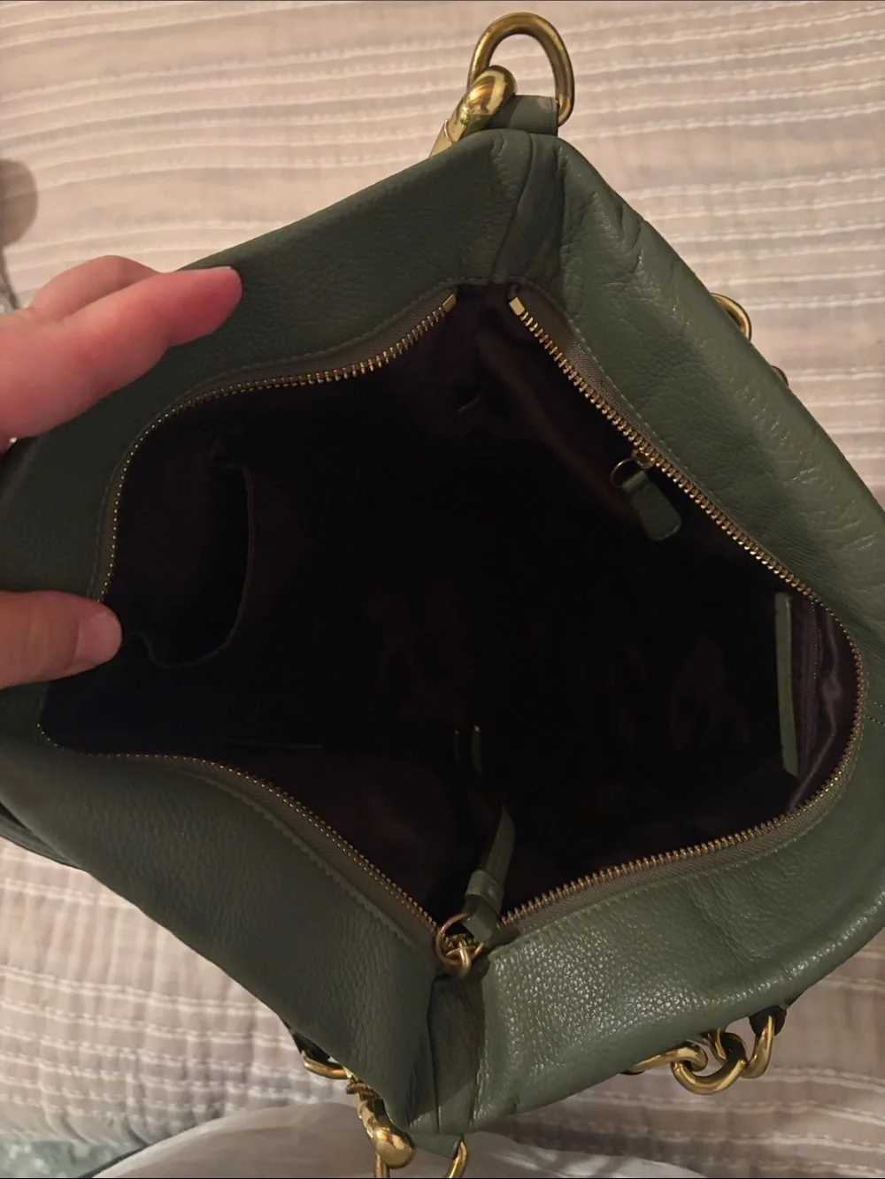 Coach Brooke Olive Green Pebbled Leather Large Hobo Bag Gold Hardware